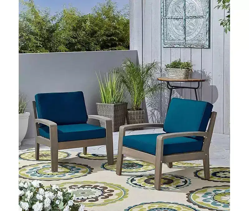 MAYEERTY 29 W Acacia Wood Outdoor Club Chair, Grenada Slat Panel Frame with Water-Resistant or Sunbrella Cushions for Patio & Garden
