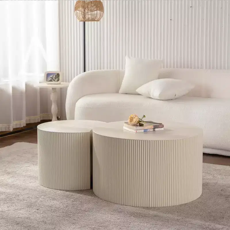 Wood Round Coffee Table with Relief Design 14.92''H x 33.86'' Diameter