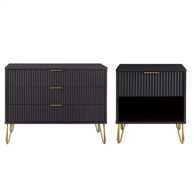 Manhattan Comfort Dumbo 2pc Modern 3 Drawer Dresser and 1 Drawer Nightstand Set