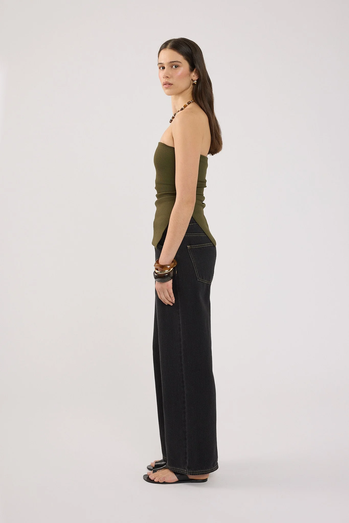 Strapless Knit Top Khaki