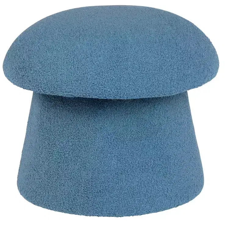 Blue Upholstered Mushroom Ottoman with Hidden Storage – Boucle Fabric, No Assembly