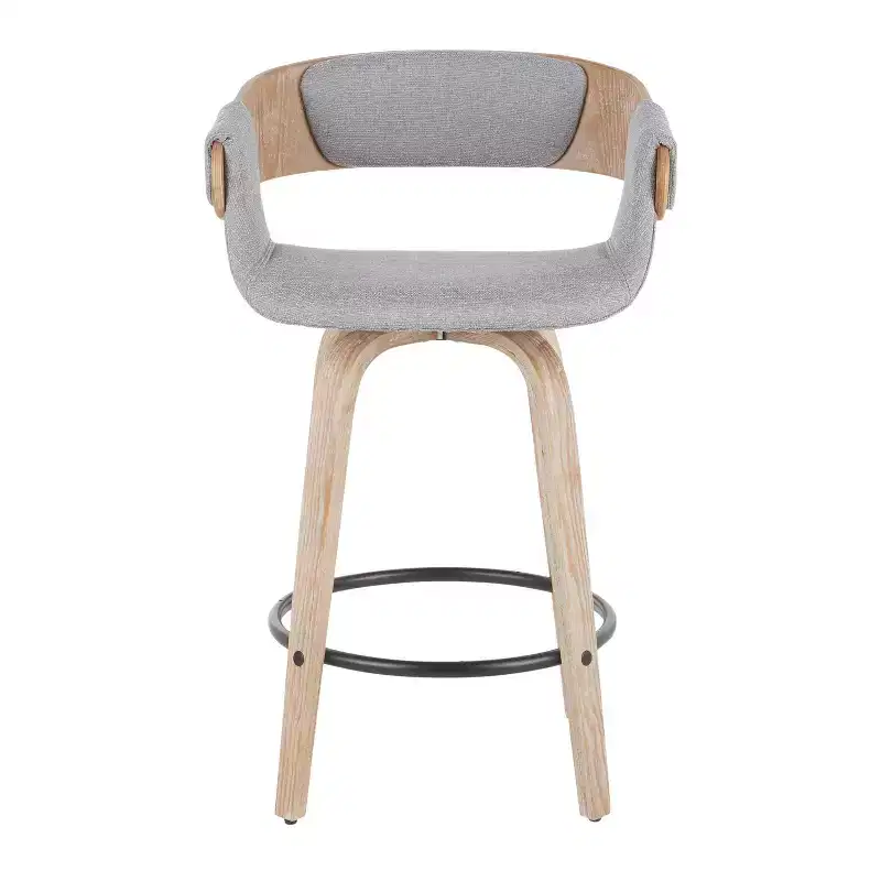 Set of 2 Upholstered Counter Height Barstools Gray/White Wash