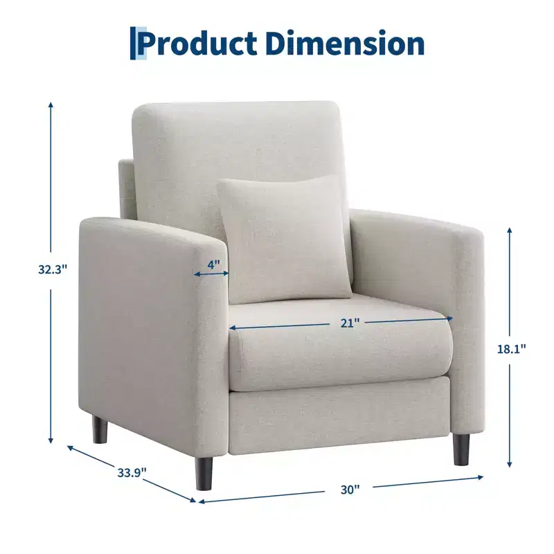 Fabric Armchair, Single Sofa Chair, Comfy Upholstered Reading Accent Chair for Bedroom & Living Room