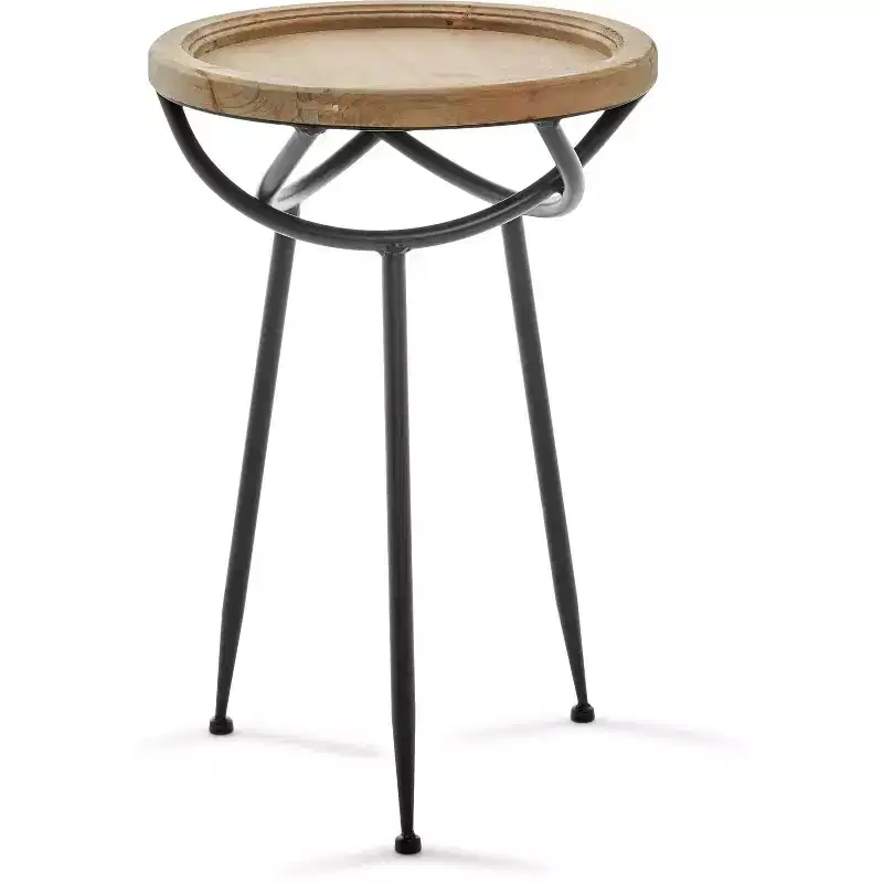 Easton Side Table Natural - Adore Decor: Modern Round No Assembly Required, Iron & Wood Frame, 24.5" Height