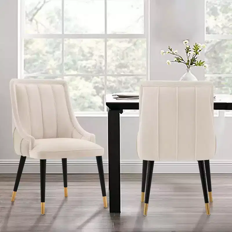 Eda Modern Velvet Upholstered Dining Chair Cream - Manhattan Comfort