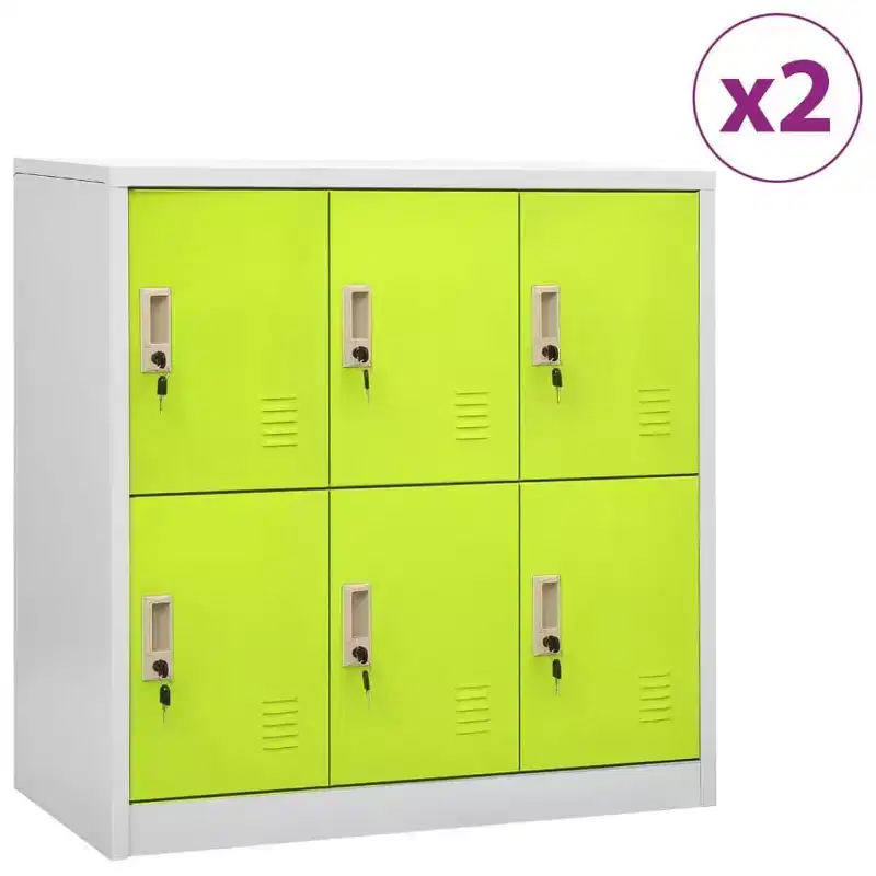 Locker Cabinet Light Grey and Green Steel Medium