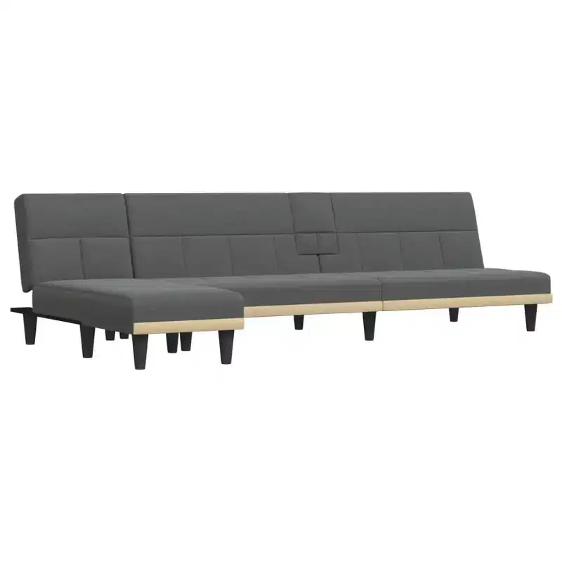 L-Shaped Sofa Bed with USB Charging Ports and Foldable Tea Table, Dark Grey