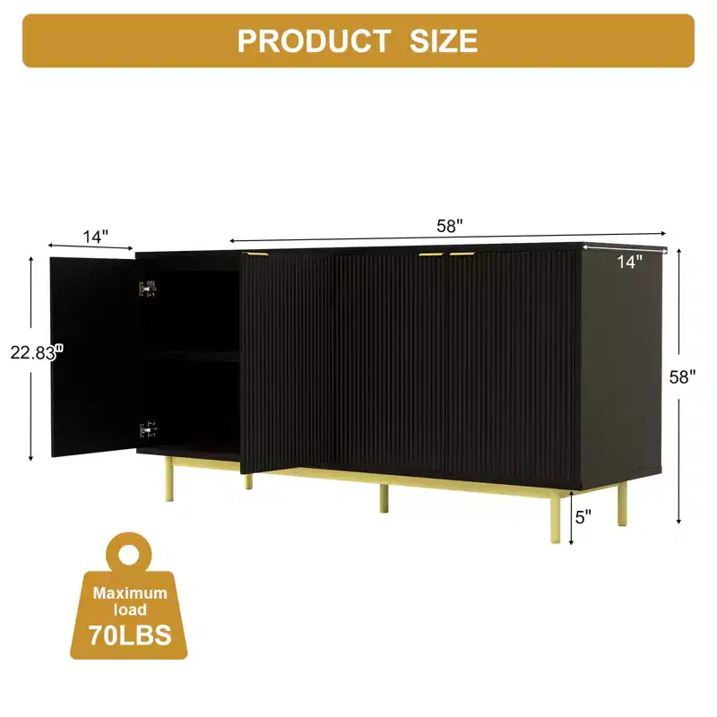 TV Stand for 65 Inch TV, Modern Media Console with Storage, Living Room Entertainment Center