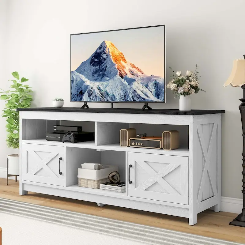 Farmhouse 59 TV Stand Media Console Entertainment Center with Storage Cabinets and Shelves
