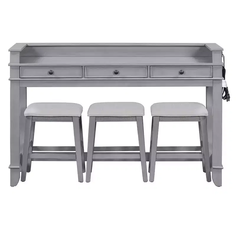 Whisen 4-Piece Dining Bar Table Set with 3 Upholstered Stools and 3 Drawers