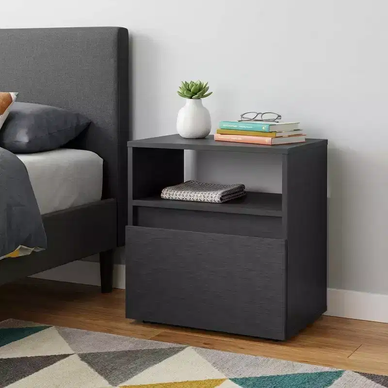 21 Black Wood One Drawer Nightstand