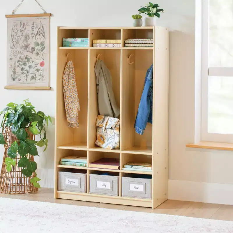 Natural / White 3-Section Wooden Storage Locker – For Kids Ages 3+