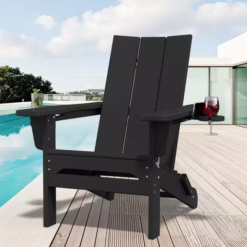Hyleory Outdoor HDPE Folding Adirondack Chairs with 2 Cup Holders-103 degrees Curved Backrest Patio Accent Chair