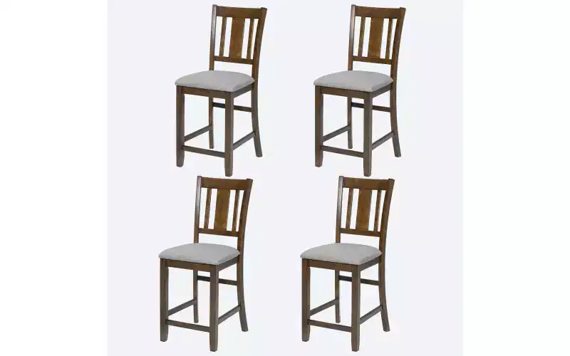 Dining Chairs Set of 4, Wooden Kitchen Dining Chair with Padded Seat and Slatted Backrest, 4 Piece Farmhouse Upholstered Barstool