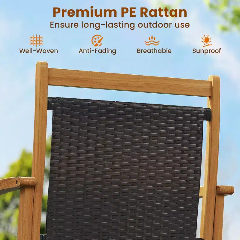 Costway Patio Rattan Glider Chair w/ Acacia Wood Frame & Wicker Seat Back Armrests