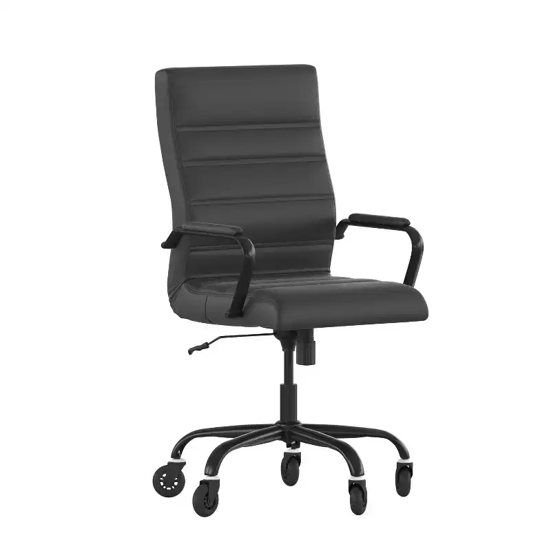 Flash Furniture Whitney High Back Executive Swivel Office Chair with Black Frame, Arms, and Transparent Roller Wheels