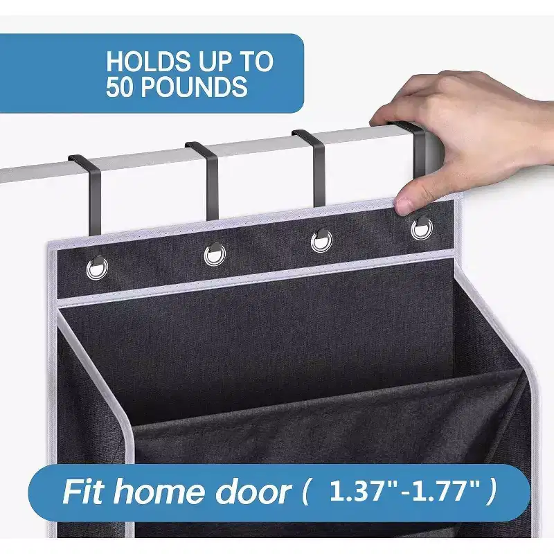 Over Door Hanging Bag Non-Woven Black 6+2 Pocket Storage Organizer for Shoes & Bags
