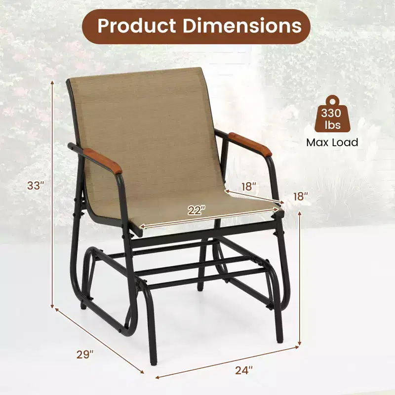 Costway Patio Glider Chair Set of 2 w/ Curved Teak Armrests & Breathable Fabric Seat