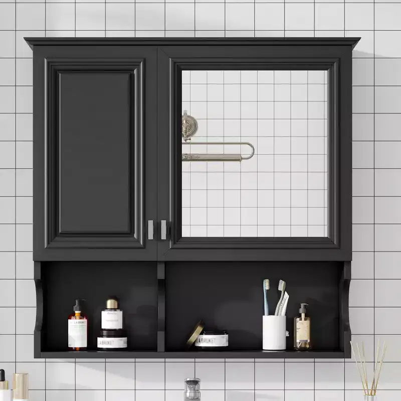 CASAINC 30'' Mirror Medicine Cabinet with Open Shelves, Doors & Adjustable Shelf for Bathroom Storage