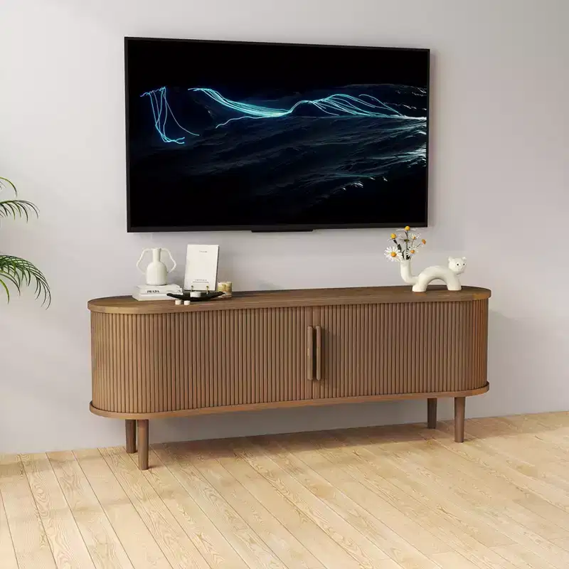 AEELLEEA TV Stand MDF Mid Century Modern Media Console Table Entertainment Center with Storage Handle Door for Living Room Office Walnut