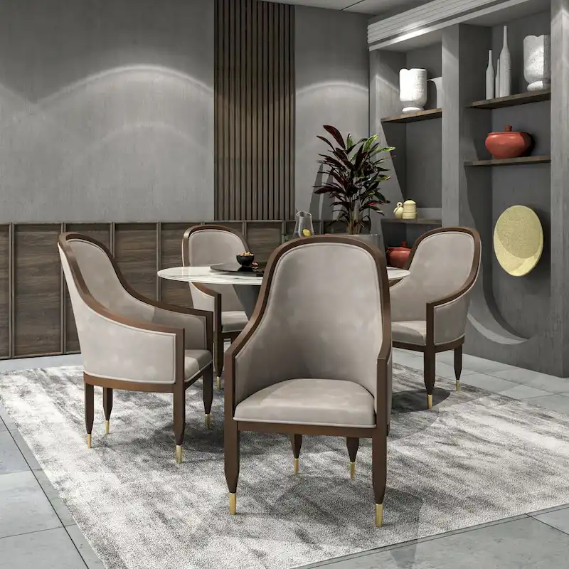 Leather Dining Chair with Arms with Rubberwood Frame Belle Series by LeisureMod