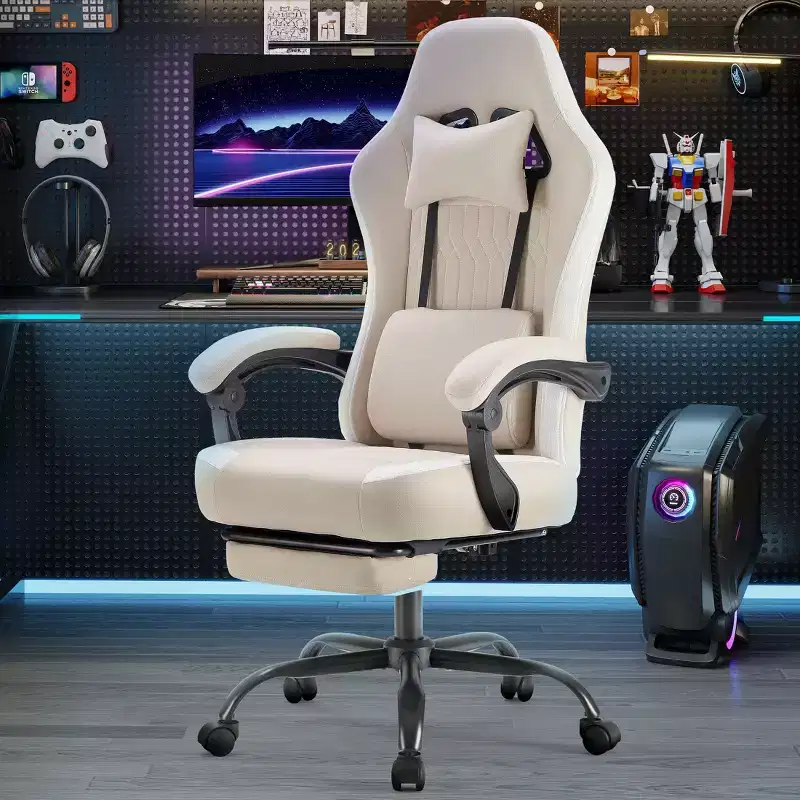 Bestier Gaming Chair with Lumbar Support, Office Chair with Adjustable Height, Armrests and Headrests, 360 Rotating Wheels