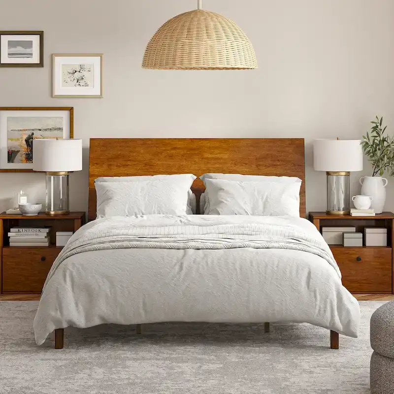 Mid-Century Modern Solid Wood Platform Bed with USB Ports and Storage Space