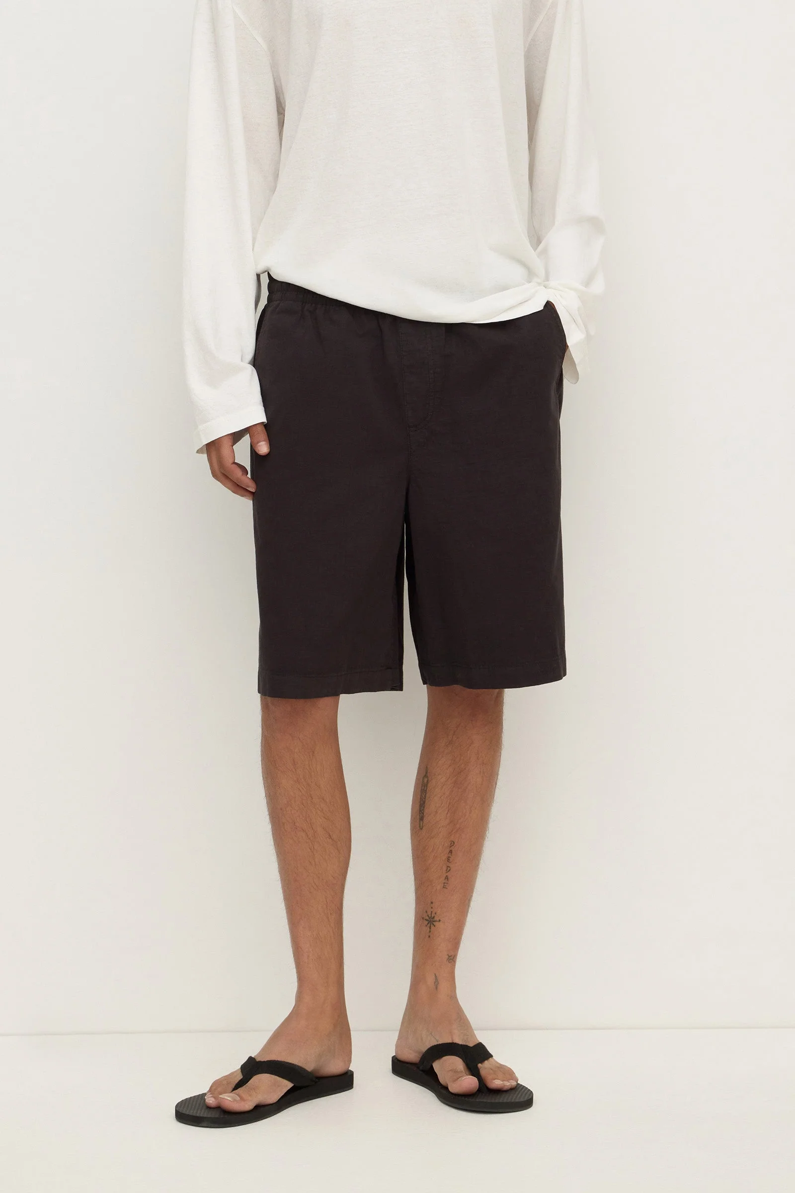 Washed Black Cotton Ripstop Short