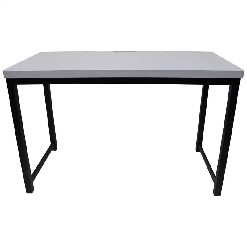 eHemco Office Computer Desk in Light Gray Top and Metal Frame Base in Black, 30 Inches Height