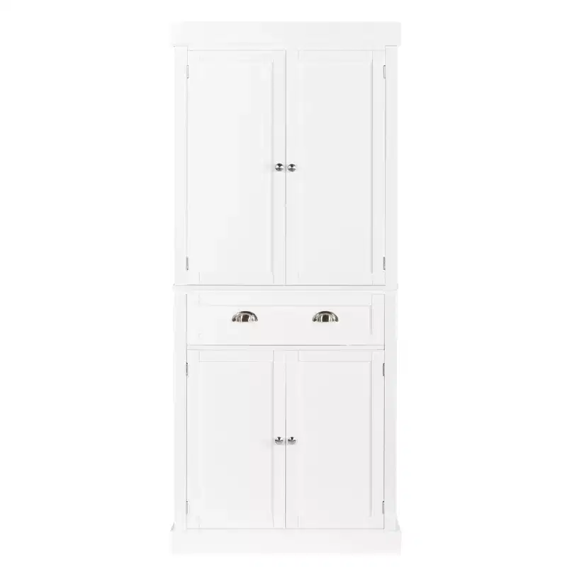 VINGLI 72-Inch White Storage Cabinets with Drawers, Freestanding Pantry Cabinets with Doors and Shelves Adjustable, Farmhouse Kitchen Pantry Cupboard