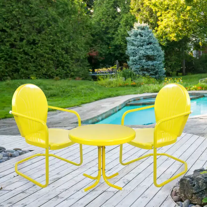 Northlight 3-Piece Retro Metal Tulip Chairs and Side Table Outdoor Set, Yellow