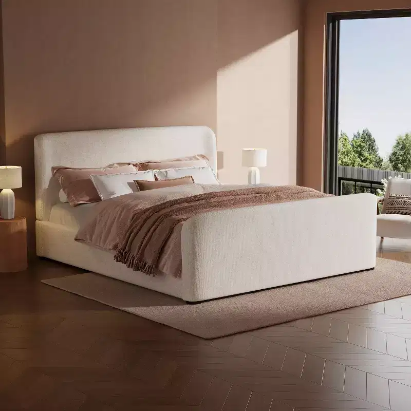 Christopher Knight Home Lorian Boucle Upholstered Platform Bed with Padded Headboard and Footboard