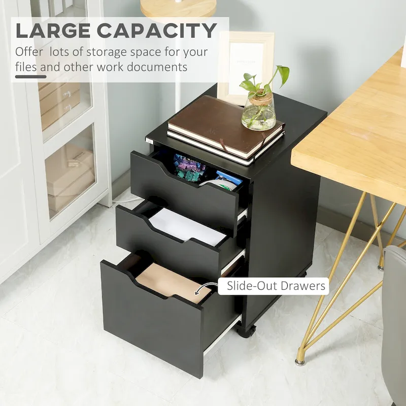 HOMCOM 3 Drawer Mobile File Cabinet, Rolling Printer Stand, Vertical Filing Cabinet