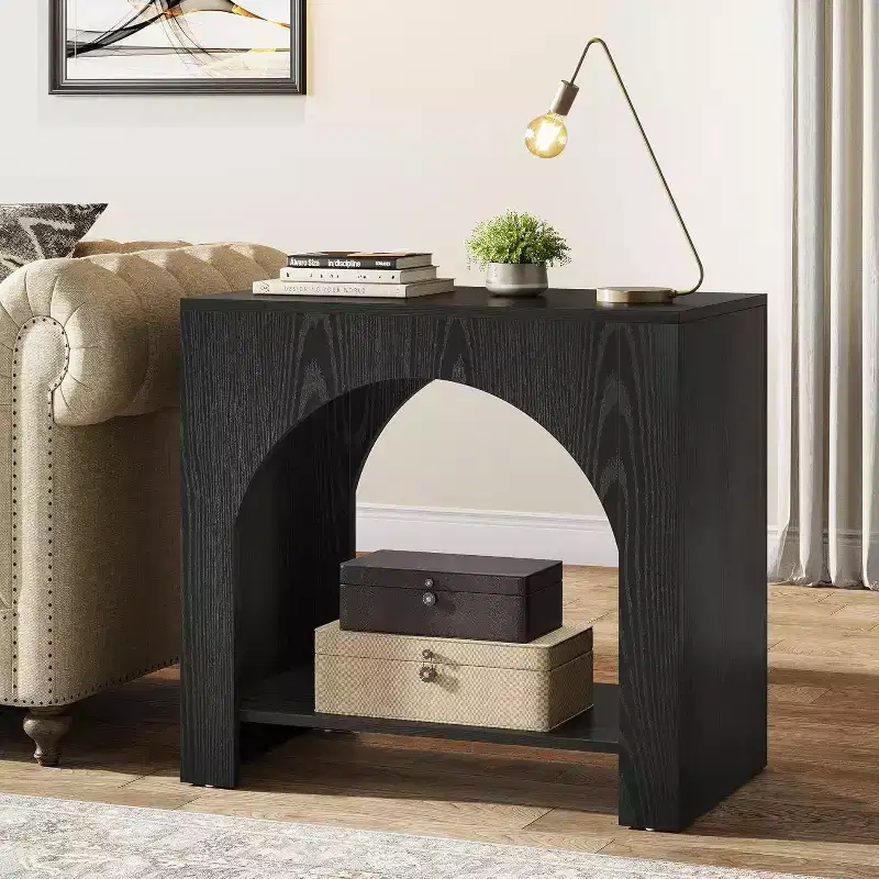 Lantine Farmhouse End Table with Wooden Pedestal, Large Sofa Side and Bedside Storage Nightstand for Living Room, Bedroom