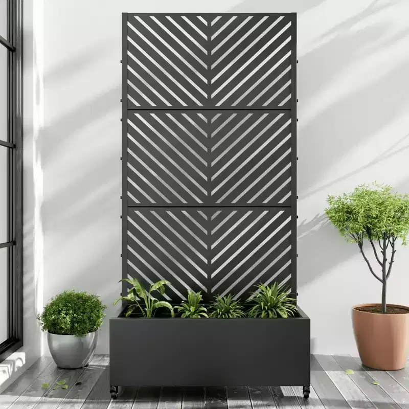 Planter Box with Trellis Iron Black Parallel Line 01 Style 47x47x16in