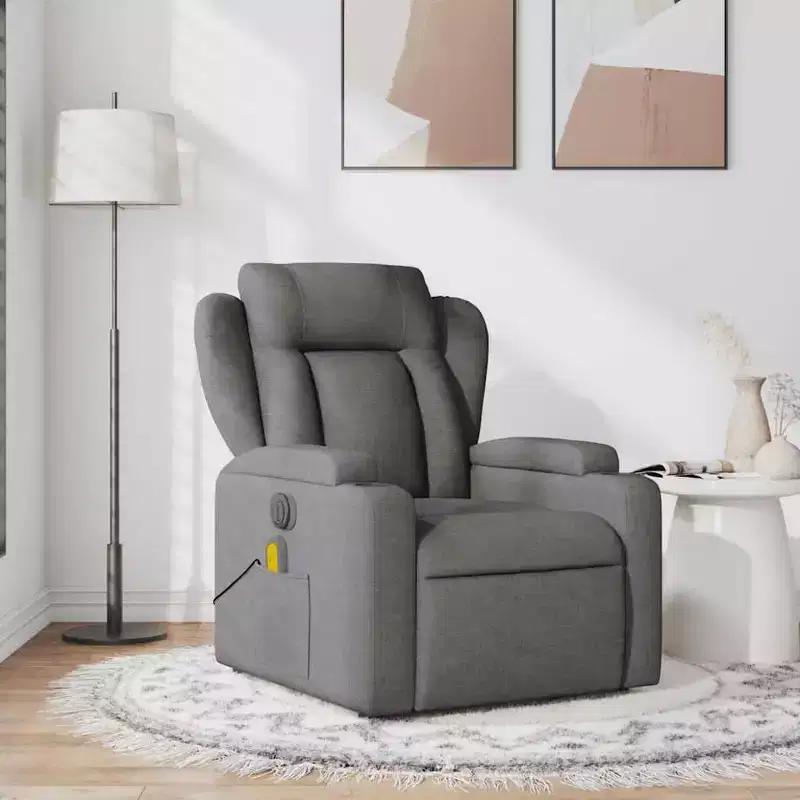 vidaXL Massage Recliner Chair Dark Gray Fabric