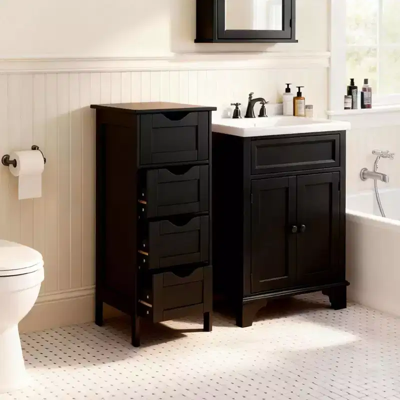 Black Bathroom Standing Cabinet 4-Drawers