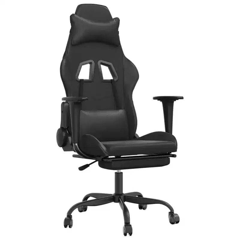 Massage Gaming Chair with Footrest | Black Faux Leather