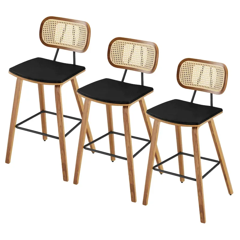 26-inch Wood Counter Height Bar Stools with Rattan Back