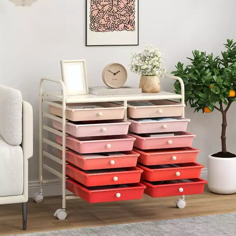 Gymax 12-Drawer Mobile Storage Cart Rolling Paper Organizer Trolley on Wheels Tabletop & Removable Storage Drawers Multipurpose Art Craft Tools Cart