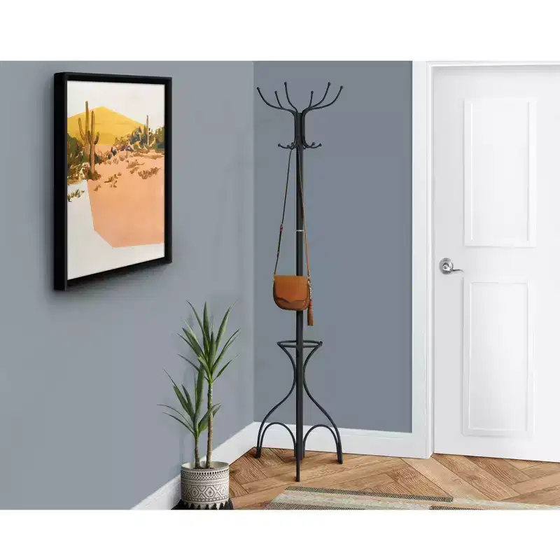 Metal Coat Rack 12 Hooks with Umbrella Holder 70''H