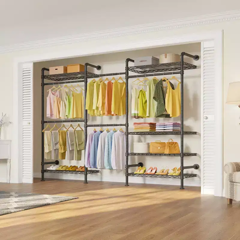 Industrial Pipe Wall Mounted Clothing Rack Walk-in Closet System