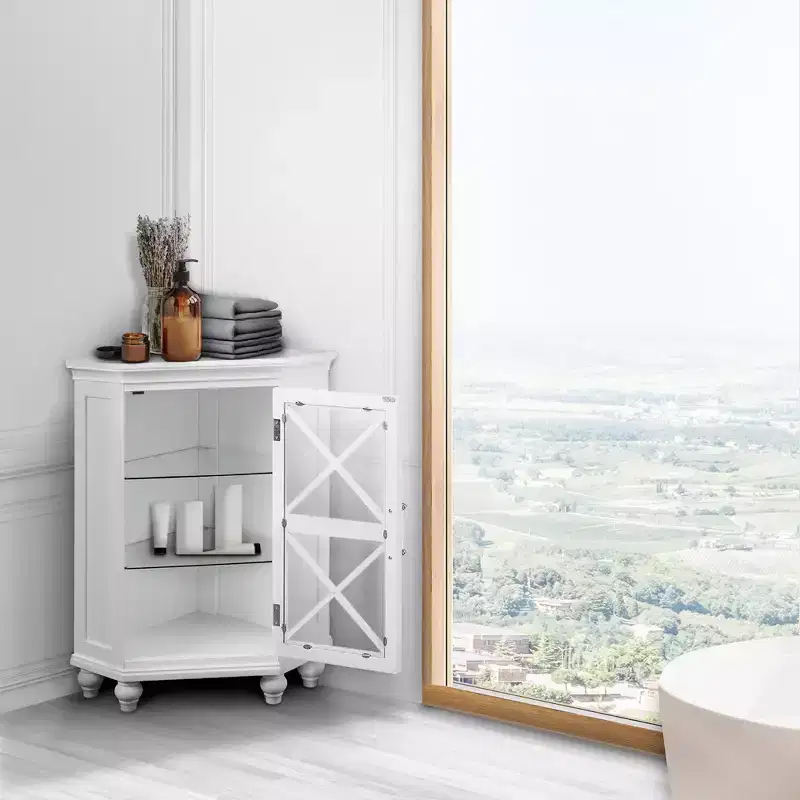 Teamson Home Blue Ridge Freestanding Wooden Corner Floor Cabinet