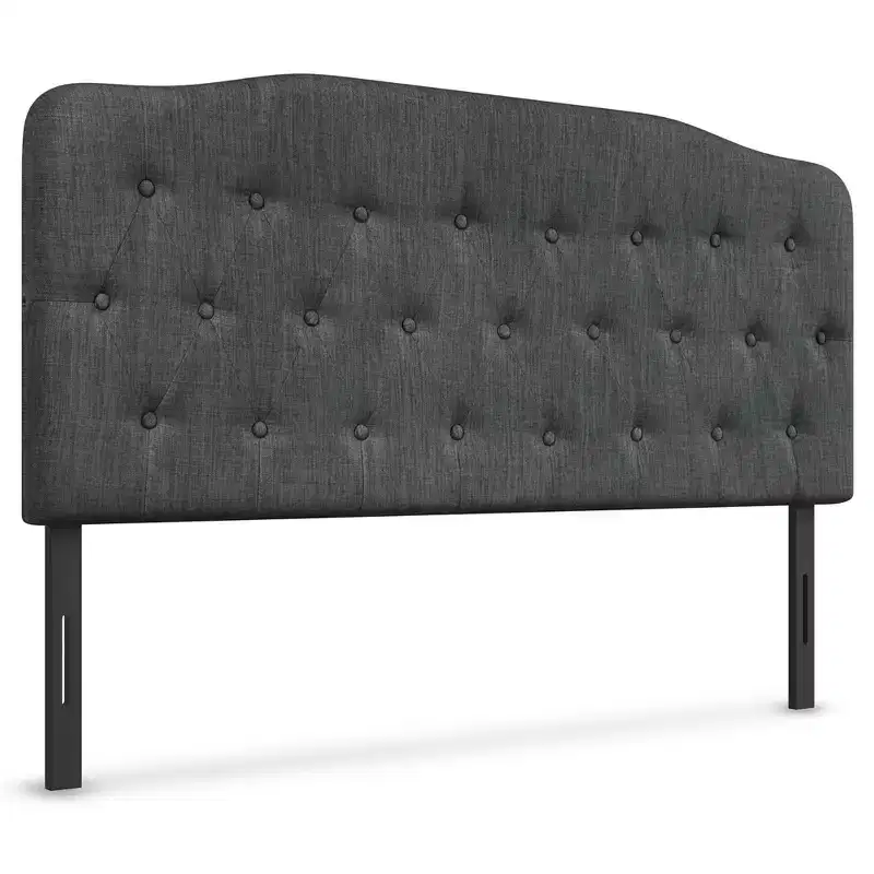 Queen Upholstered Headboard Adjustable Button Tufted Faux Linen Light Grey
