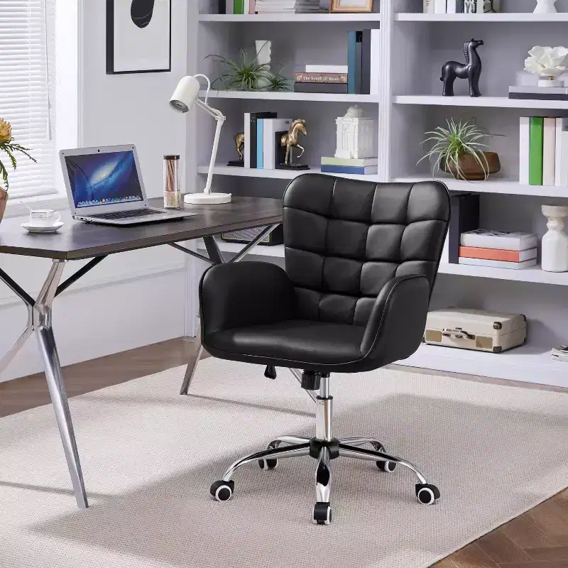 Faux Leather Desk Chair with Padded Armrests