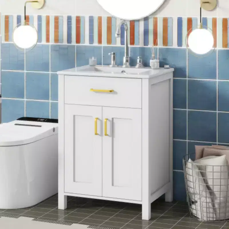 24 inch bathroom storage cabinet with ceramic sink, luxurious and space saving dressing table