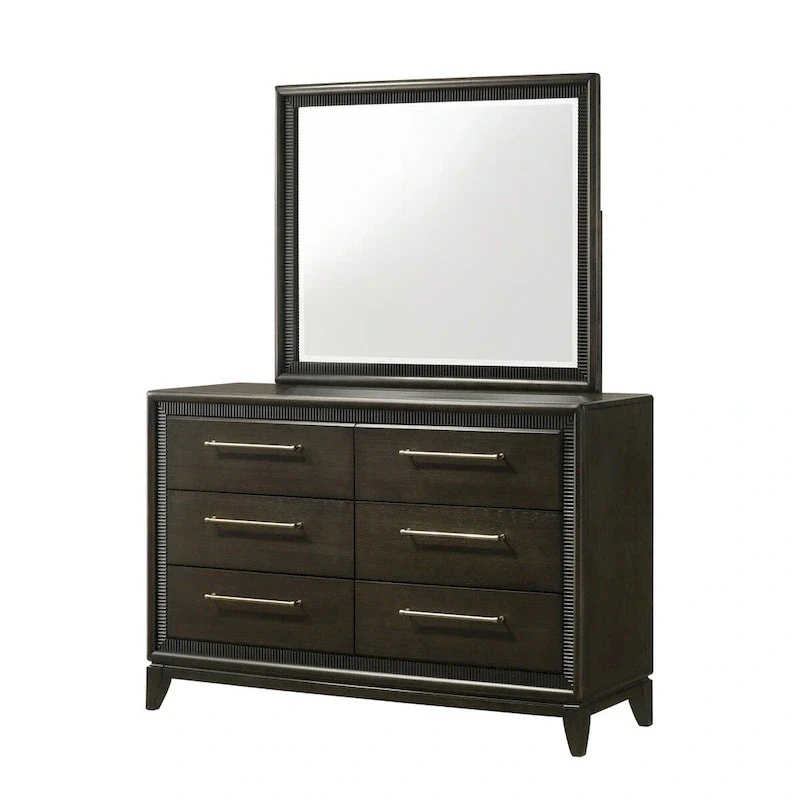 Milana 5 Piece Black Modern Contemporary Solid Wood And Veneers Fabric Bedroom Set