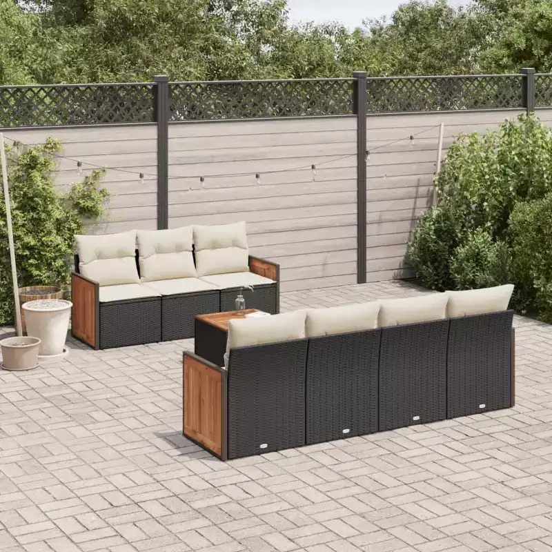 vidaXL Garden Sofa Set Black PE Rattan Large Adjustable Feet