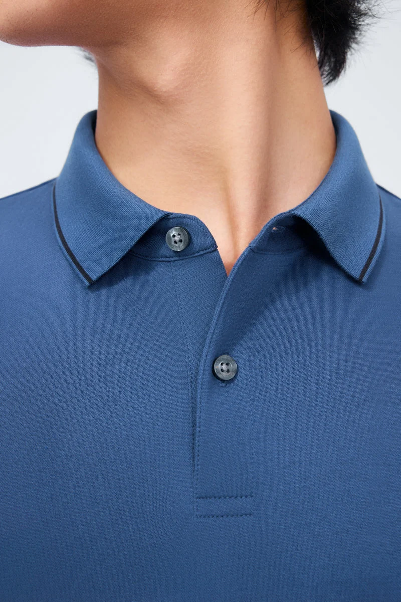 Waffle-Knit Buttonless Polo – Sage Green