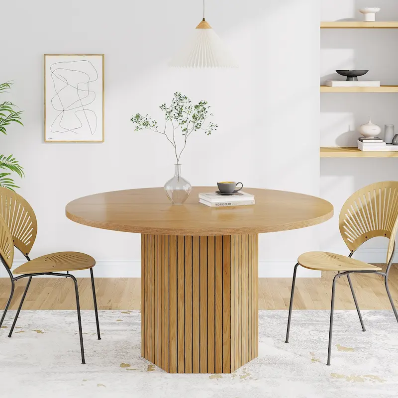 47-Inch Round Dining Table, Wood Dinner Table Easy Assembly Kitchen Table for Living Room, Dining Room
